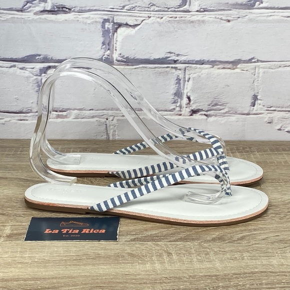 J. Crew White Blue Striped Flip Flop Sandals
